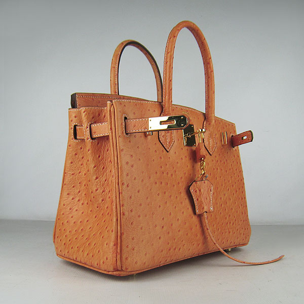 Replica Hermes Birkin 30CM Ostrich Veins Handbag Orange 6088 On Sale - Click Image to Close